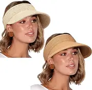[Lvaiz] Sun Straw Hat Womens Packable UPF 50+ Paper Sun Visor Hat Roll Up Wide Brim Beach Cap (Khaki+Mix Beige,3G), Beige,khaki