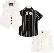[LOLANTA] Boys Vest Tuxedo Suit Wedding Ring Bearer Outfits 4PCs Dress Clothes Vest Shirt Shorts Bow Tie