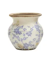 Nearly Natural 7" Tuscan Ceramic Blue Scroll Urn Vase