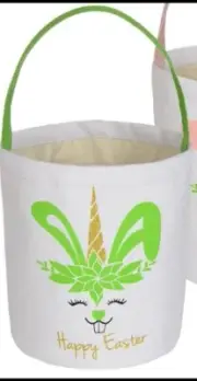 Easter Basket for Kids Easter Bunny Bag Decorations Unicorn Green Canvas