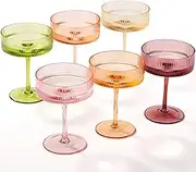 9 oz Colored Coupe Glasses Set of 6 Ribbed Colorful martini Glasses for espresso dessert