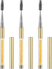 Tbestmax 3 Pcs Spoolies Mascara Wands Eyelash Brushes Eye Brow Brush Applicator with Cap for Travel Gold