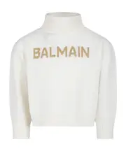 Balmain Kids Logo Intarsia Turtleneck Jumper 8Y,12,14Y,13Y,12Y,10Y White