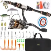 PLUSINNO Fishing Rod and Reel Kit -24 Carbon Fiber Telescopic Fishing Pol