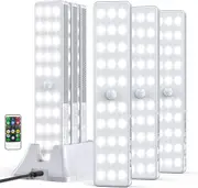 LED Closet Light with Charging Station, 30Leds Dimmer Rechargeable Motion Sensor under Cabinet Lighting with Remote Control, Wireless Stick-Anywhere Night Light for Wardrobe,Kitchen-6 Pcs