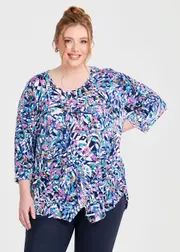 [Taking Shape] Taking Shape Crushed Asymmetric Top Size 16 in Multi Print - Plus Size Women's Clothing Multi Print