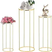 Cylinder Pedestal Stands for Parties, Metal Cake Table Round Stand, Display Cylinder Tables for Birthday Party Wedding Living Room Patio, 3PCS Gold