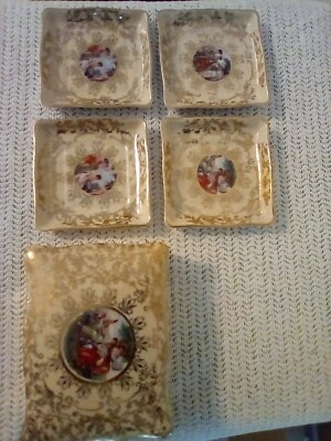 Vintage Cigarette Box with Lid and 4 Matching Ash Trays $25.00
