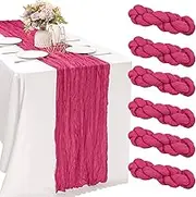 6 Pieces Hot Pink 10FT Cheesecloth Table Runner Boho Gauze Fabric Table Runner Rustic Sheer Runner for Wedding Birthday Baby Shower Party Boho Table Decoration（Hot Pink）
