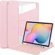 Tablet PC Cases Cover Clear Back Case Compatible with Samsung Galaxy TAB S6 Lite SM-P610/P615 with Pen Holder, 360 Degree Swivel Stand Folio Flip Smart Tablet Cover Auto Sleep/Wake Tablet Case(Pink)