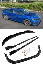 For 22-24 Honda Civic Sedan GLOSS BLACK Front Splitter Side Skirts Rear Spoiler