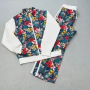 JOGAL Tracksuit Set Mens L Jogging Sweatsuit White Floral Full Zip Activewear