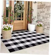 Black and White Outdoor Rug 3'x5'Buffalo Plaid Checkered Front Porch Rug