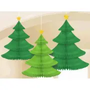 CHRISTMAS TREE HONEYCOMB DECORATIONS (3) ~ Birthday Party Supplies Hanging Paper