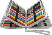 YOUSHARES 120 Slots Pencil Case - PU Leather Handy Multi-Layer Large Zipper Pen Bag with Handle Strap for Prismacolor Watercolor Pencils, Crayola Colored Pencils, Marco Pens and Makeup Brush (Grey)