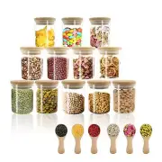 18 pcs Glass jars Set, 12 set - 6oz Spice Jars Set with Bamboo Lids, 6 pcs Sm...