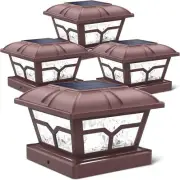 SIEDiNLAR Solar Post Cap Lights Outdoor 2 Color Modes 8 LEDs 4 Pack, Brown