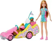 [Barbie] Stacie Doll with Go-Kart Car with Rolling Wheels, Dog, Accessories, & Sticker Sheet, 9-Piece Toy Set