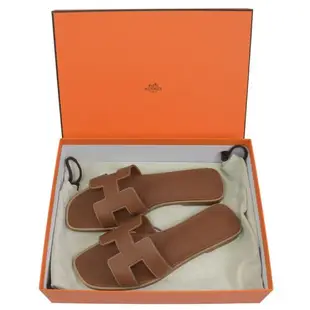 HERMES Oran sandal 經典H LOGO平底拖鞋.咖 37號