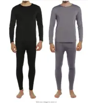 ViCherub Men's Thermal Fleece Lined Warm Base Layer 2 sets Blk & Gray Size Large