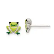 Sterling Silver Polished Enamel Frog Childs Post Earrings
