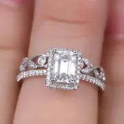 Lab-Created 2CT Emerald Cut Diamond Wedding Bridal Ring Set 14k White Gold Over