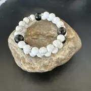 Memory Wire Stainless Steel Howlite Onyx Bead Bracelet 17617