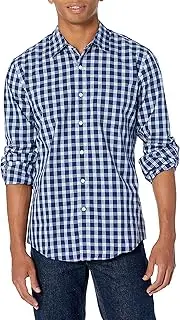 Amazon Essentials Men's Slim-Fit Long-Sleeve Casual Poplin Shirt, Red/Blue Plaid, X-Large