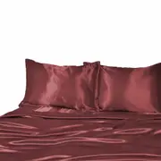 Burgundy 1000TC Silk Satin Single KS Double Queen King Fitted Flat Pillowcase Sheet Set