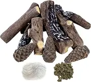 MrGas 10 Pcs Small Sized Fake Fireplace Log Set With Pine Cones, Ceramic Wood Fireplace Gas Inserts, Vented Faux Artificial Heat Resistant Logs for Electric or Indoor Outdoor Fire Pits