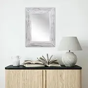 60x80cm Rustic Wall Mirror with Shatterproof Backing - Solid Wood Farmhouse Frame, Horizontal/Vertical Mount for Bathroom, Bedroom, Entryway & Living Room - Vintage Distressed Whitewashed Home Décor