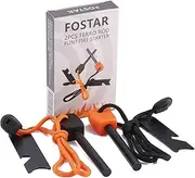 FOSTAR Ferrocerium Alloy Rod Fire Starter 5/16 Inch Thick Waterproof Fire Steel Bushcraft Ferro Rod with Easy Grip Handle Multi-Tool Striker and Necklace Paracord Lanyard (2PCS Black and Orange)