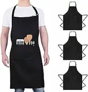 4 Packs Chef Apron, Black Waterproof Apron, Bib Apron with Pockets, Adjustable Bib Aprons for Kitchen Cooking Gardening Painting Baking Restaurant