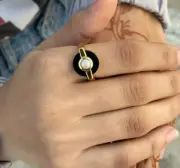 Vintage Black Onyx Ring, 925 Sterling Silver Ring, Black Onyx And Pearl Ring