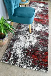 Pompon Tress White Red Runner Rug