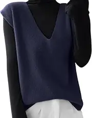 [Generic] Autumn Winter Women Knitted Sweater Vest Korean Sleeveless V Neck Pullover Female Vest Loose Tops Knitted Waistcoats for Women Soft Knitted Vest Sweaters Men Pullover