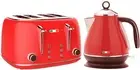 Vintage Electric Kettle and Toaster SET Combo Deal Stainless Steel Red