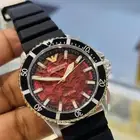 New Emporio Armani Red Dial Silicone Silver Gold Automatic Men;s Watch AR60070