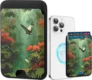 Obbii Magnetic Card Holder Wallet for MagSafe, MagSafe Wallet Compatible with iPhone 16/15/14/13/12 Series, Card Holder Wallet Fit 3 Cards (Watercolor Crane Bird Floral)