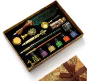 Joyeee Feather Calligraphy Pen and Ink Set, with Vintage Writing Keel Pen, Glass