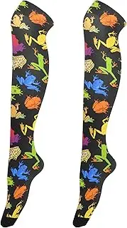[Caihoyu] Women'S Tall Knee High Socks Fashionable Extra Long High Thigh Socks Thigh Highs Socks for Stage Performances Hand Drawn Colorful Frogs, Hand Drawn Colorful Frogs