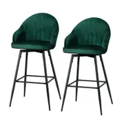 Set of 2 Bar Stools Kitchen Stool Dining Chairs Velvet Chair Barstool Green