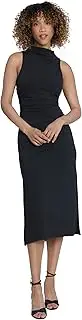 [Maggy London] Draped Mock Neck Sleeveless Sheath Ruched Waist |