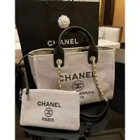 在飛比找蝦皮購物優惠-資深二手 CHANEL 香奈兒 奶茶色 購物袋 帆布 大號手