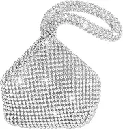 [AUEAR] Triangle Bling Zipper Pouch Mini Size Women's Evening Clutch Bag Luxury Full Purse Sparkly Handbag for Prom Cocktail Party Wedding Engagement Silver, Silver, Free Size