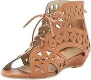 [HOTRA] Women's Gladiator Flat Sandals Breathable Hollow Out Sandals Beach Travel Slipper Flip Flops Roman Ankle Strap Sandals (Color : Brown, Size : 3)