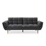 Design Square Fabric 3-Seater Deep Cushioned Couch Sofa Bed Dark Grey
