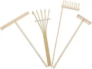 BESPORTBLE 4pcs Mini Zen Garden Rake Tools Wooden Rock Garden Tray Small Rake Set for Zen Sand Tabletop Kit for Home Office Miniature Sand Tools