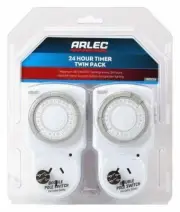 Arlec 24 Hour Timer Switch 240V ON/OFF Double Pole for Safety Twin Pack