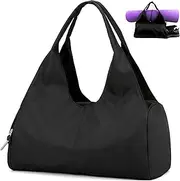 JSAHAH Women Men Sports Bag Waterproof with Shoe Compartment Wet/Dry Compartments and Shoulder Strap Travel Duffel Handbag for Swimming Fitness Gym, Type2 Black, Large, Black